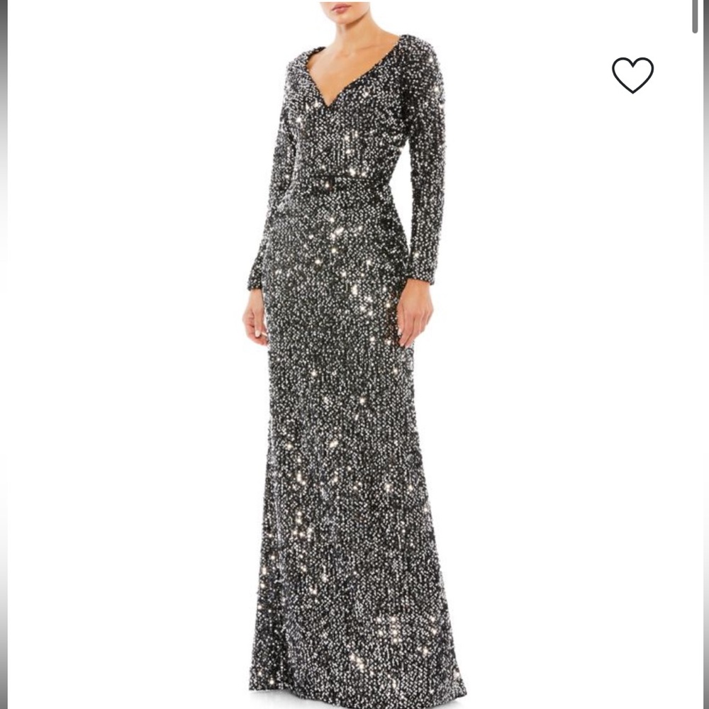 Mac Duggal Black and Silver Long Sleeve Dress